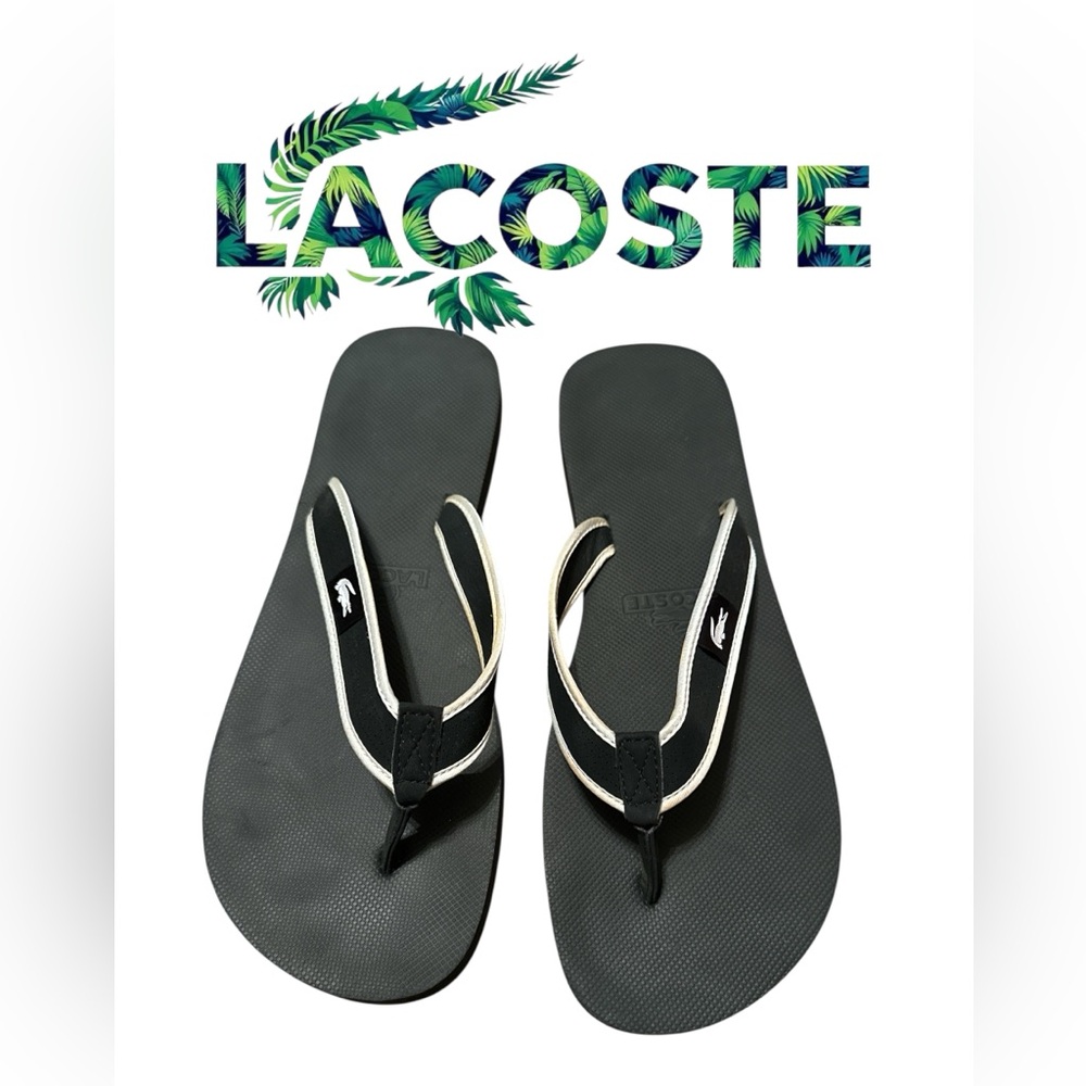 Lacoste Black and White Flip Flops with white/black V straps